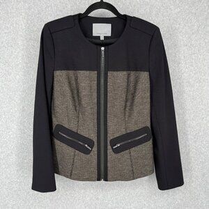 Classiques Entier Womens Wool Blend Full Zip Blazer Jacket Size M Neutral Tweed